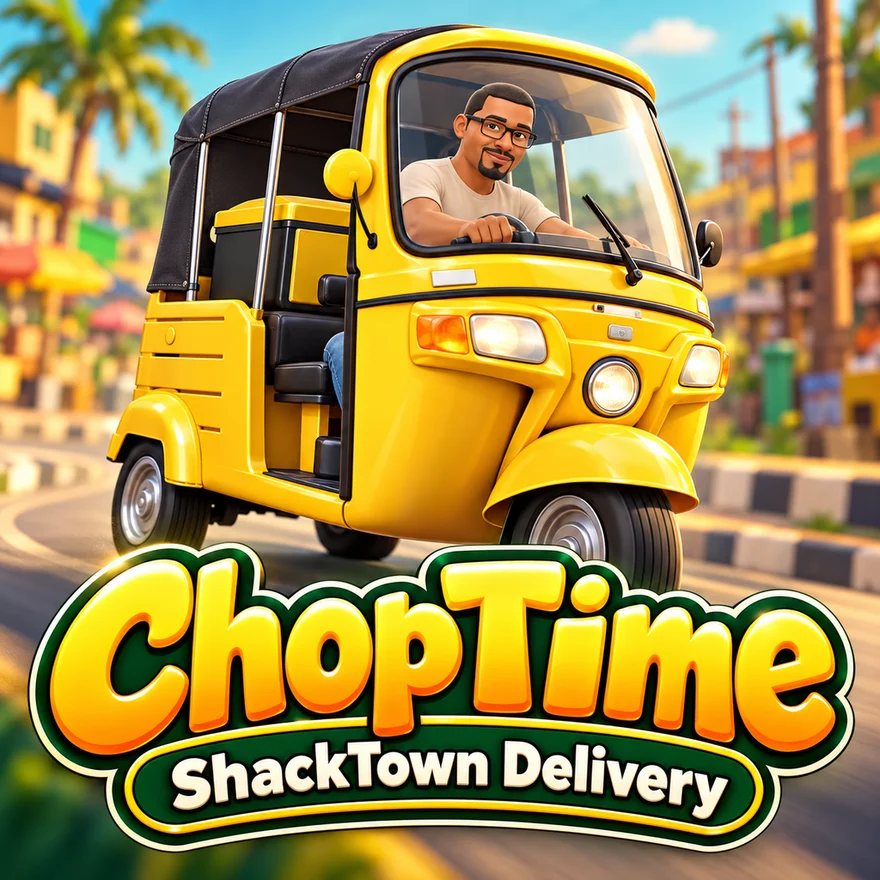 ChopTime Africa key art: a yellow keke under the ChopTime ShackTown Delivery logo