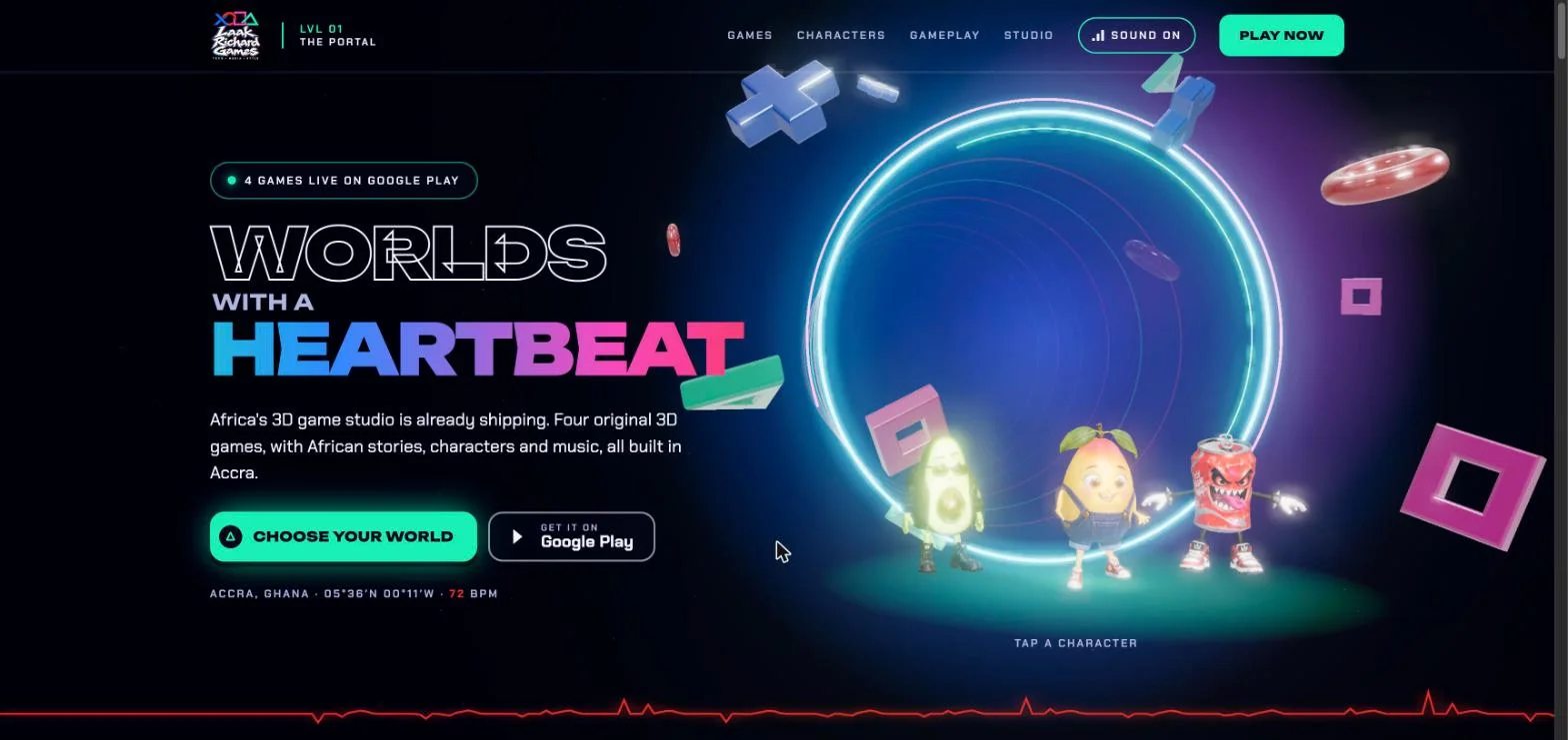LaakRichardGames.com home: Worlds with a heartbeat, with Avi, Mango and a Sugar Gang villain at the portal