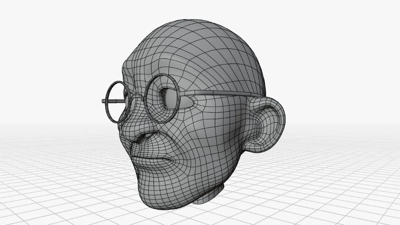 Clean quad topology on a stylised head with glasses